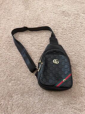 Gucci Black Monogram Belt Bag with Signature Web Stripe